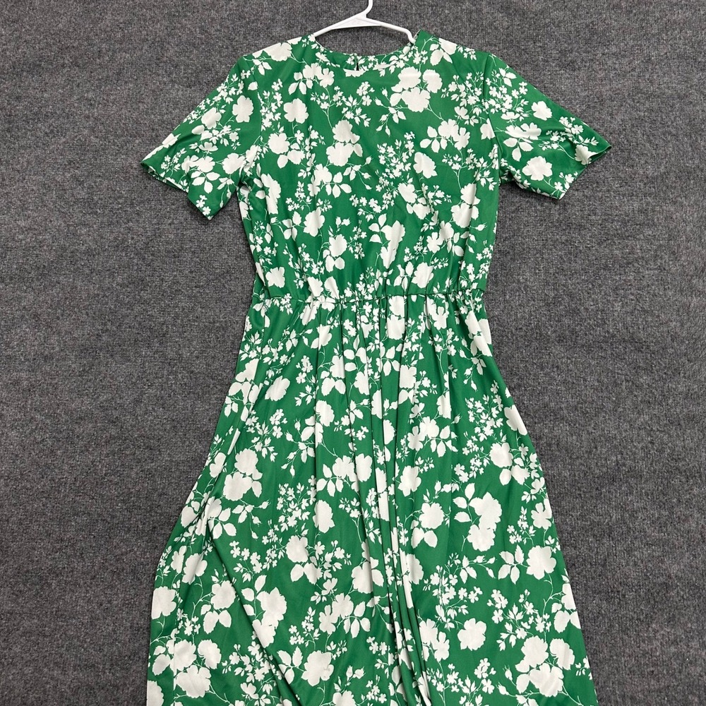 Anthony Richards Dress Womens Size 14 Green White Floral Midi A-Line USA Made